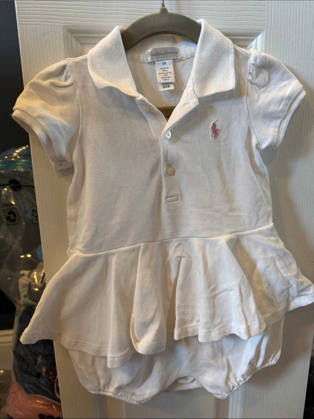 Ralph Lauren baby White Polo Peplum Baby Dress with Pink Pony size 9m